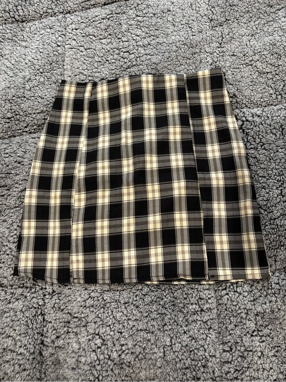 Black and Cream Plaid Mini Skirt